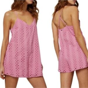 O’Neill Pink Eyelet Lace Romper Shorts Sz XS Cute Girly Vacation Hawaii Strappy